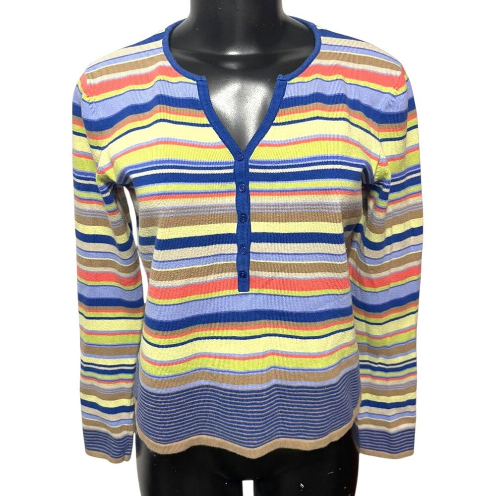 Small Talbots Womens Pullover Striped Sweater Henley Style Soft
